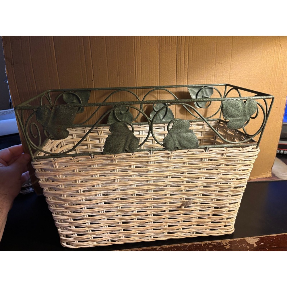 Wicker Magazine Rack Rattan & Metal Decorative Metal Framing
